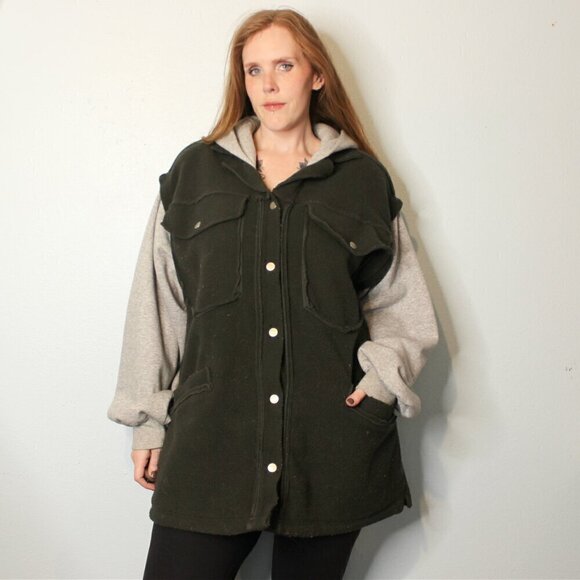 Free People Treeline Cardi Charcoal Combo Black We the Free Fleece Hoodie Jacket - Picture 1 of 6